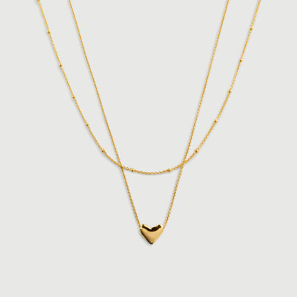 Heart and Beaded Chain Necklace Set
